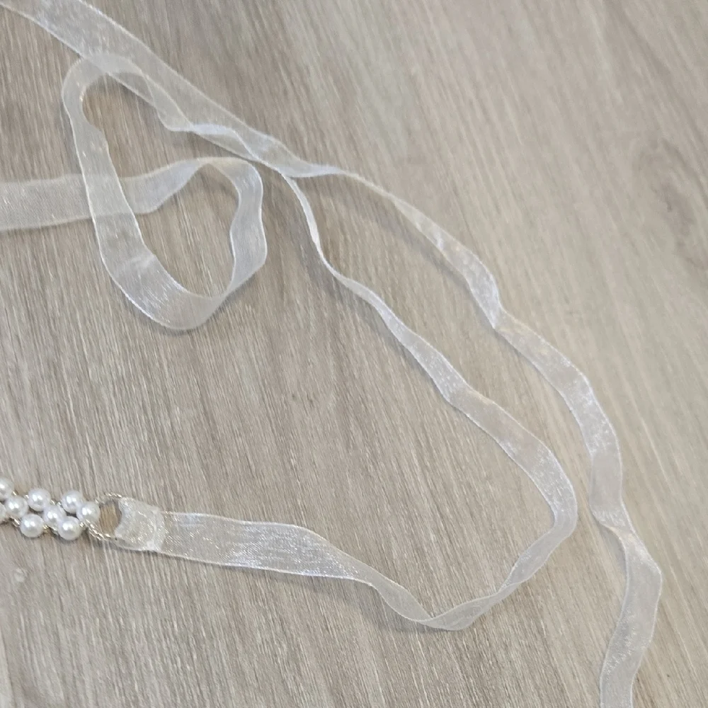 Elegant Pearl and Ribbon Belt or Hair Accessory Headband